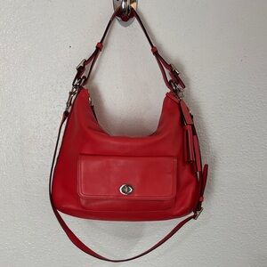 Coach Dual Strap & Tasseled Red Leather Shoulder Bag